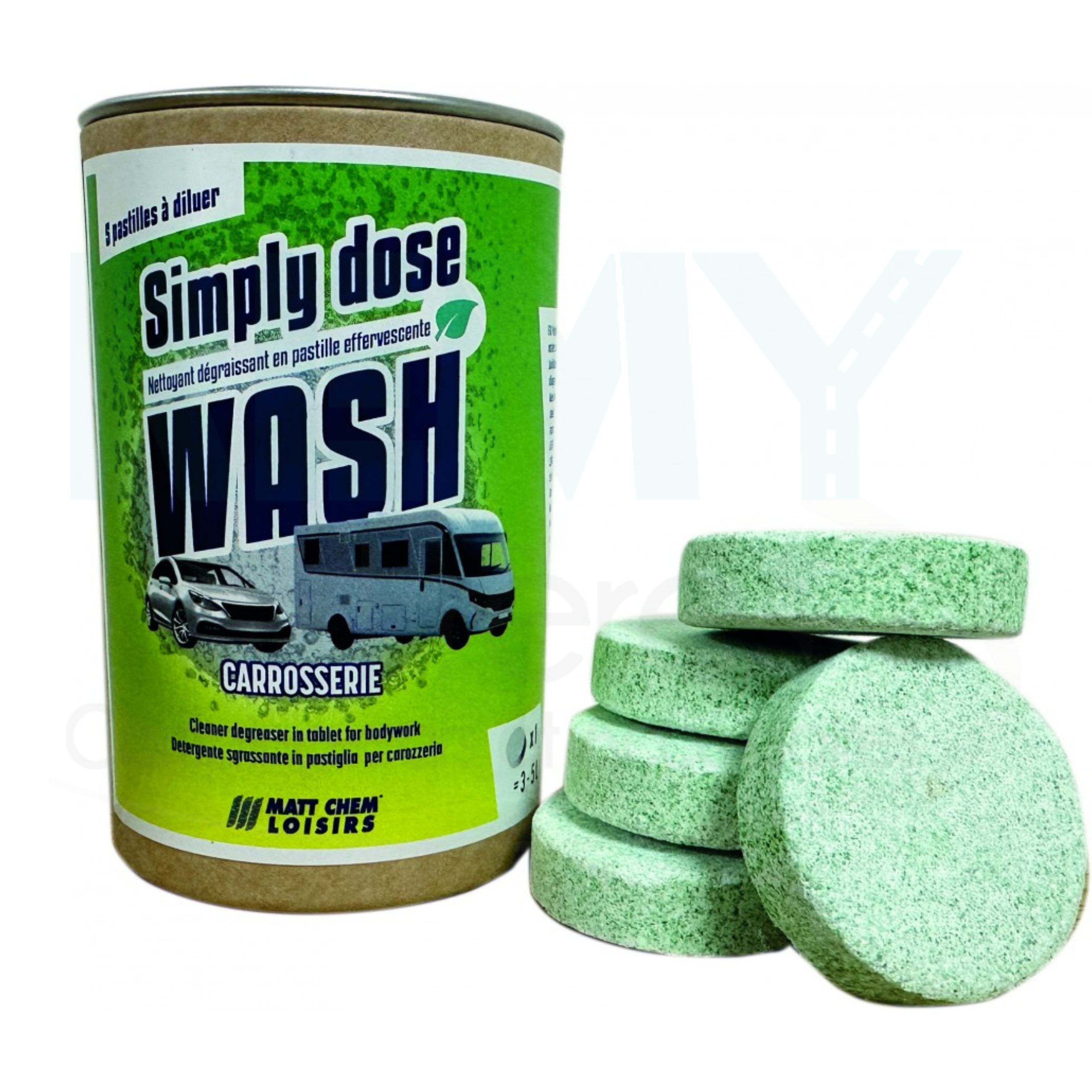 NETTOYANT CARROSSERIE EN PASTILLE EFFERVESCENTE - SIMPLY WASH 5X20 GRS 6 UNITES